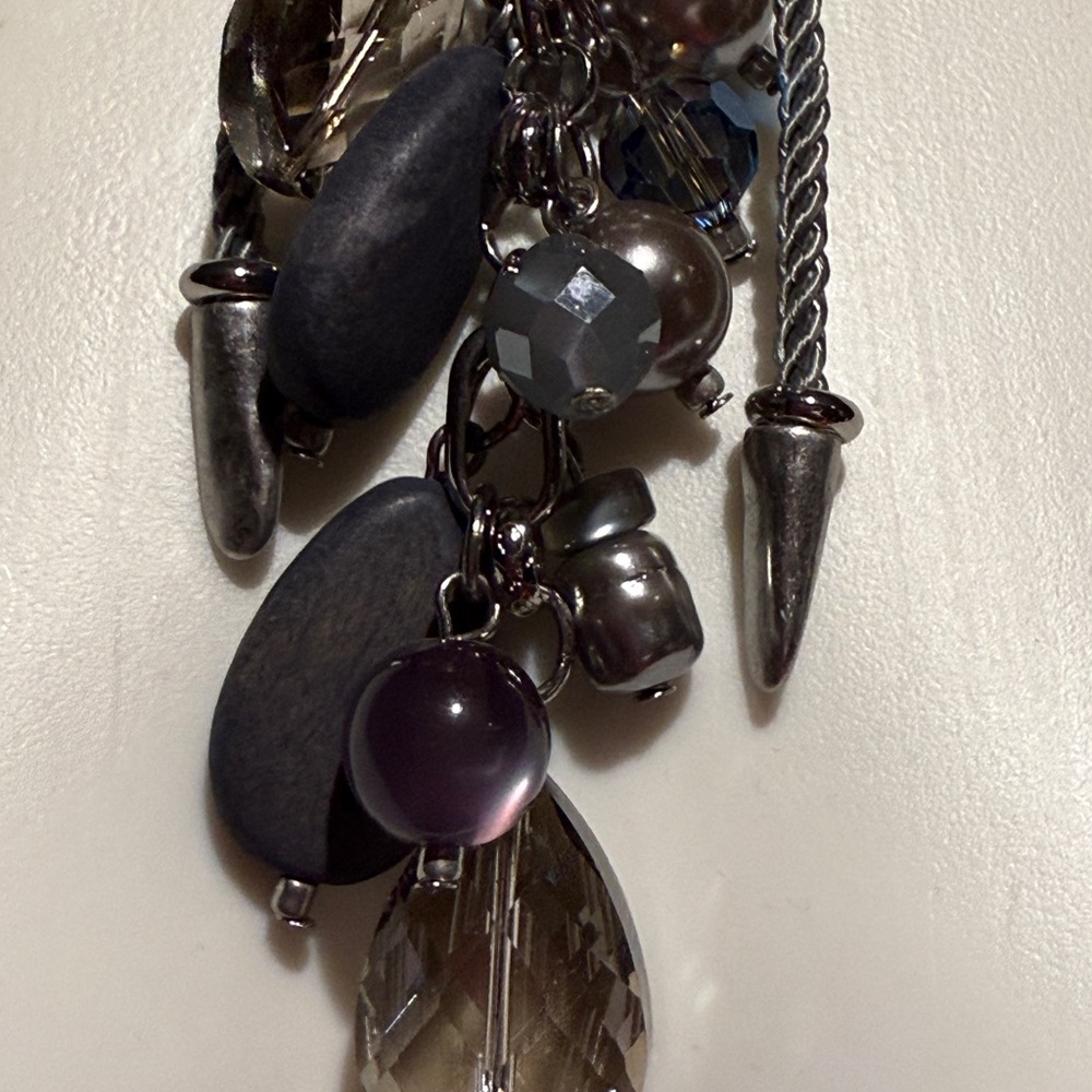 Chico's Blue & Grey Beaded Cluster Necklace with Silver accents. 12” - Picture 5 of 7